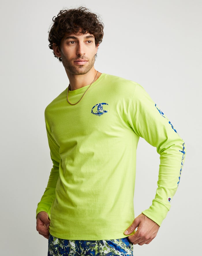 Champion Classic Long-Sleeve Chasing Waves T-Shirt Heren - Groen - Belgie 2360GDFVP